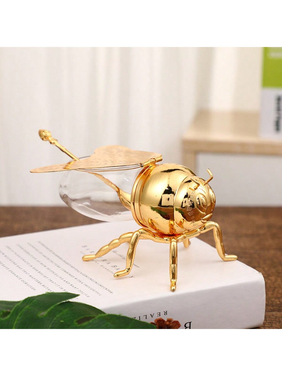 مجموعة إبريق نحلة ذهبية بغطاء وملعقة للتخزين والعرض، مناسبة كهدايا عيد الميلاد وعيد الشكر