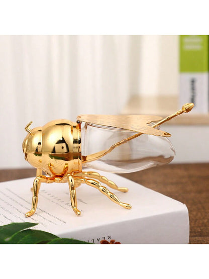 مجموعة إبريق نحلة ذهبية بغطاء وملعقة للتخزين والعرض، مناسبة كهدايا عيد الميلاد وعيد الشكر