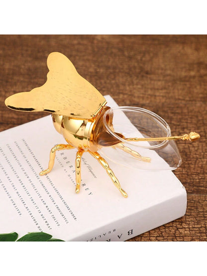 مجموعة إبريق نحلة ذهبية بغطاء وملعقة للتخزين والعرض، مناسبة كهدايا عيد الميلاد وعيد الشكر