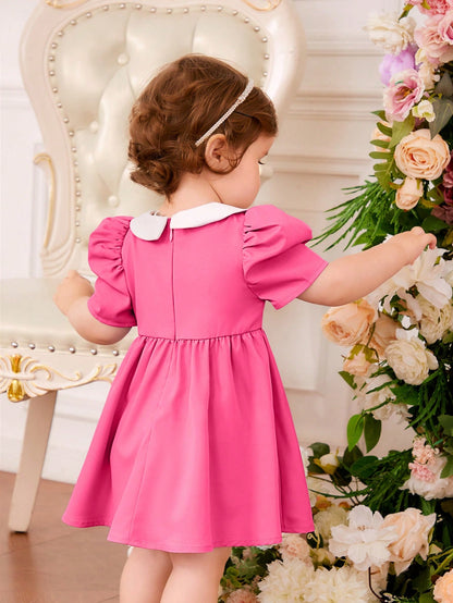 فستان طفلة بأكمام فقاعة مطرزة بتصميم أنيق