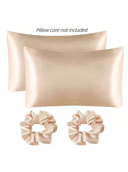 طقم وسادة حريرية بغلق ظرف مكون من وسادتين و قواصتين بلون سادة، أغطية وسادات ناعمة وتنفس ملساء لغرف المعيشة والأسرة والفنادق. الوسائد لا تأتي مع الحشو.