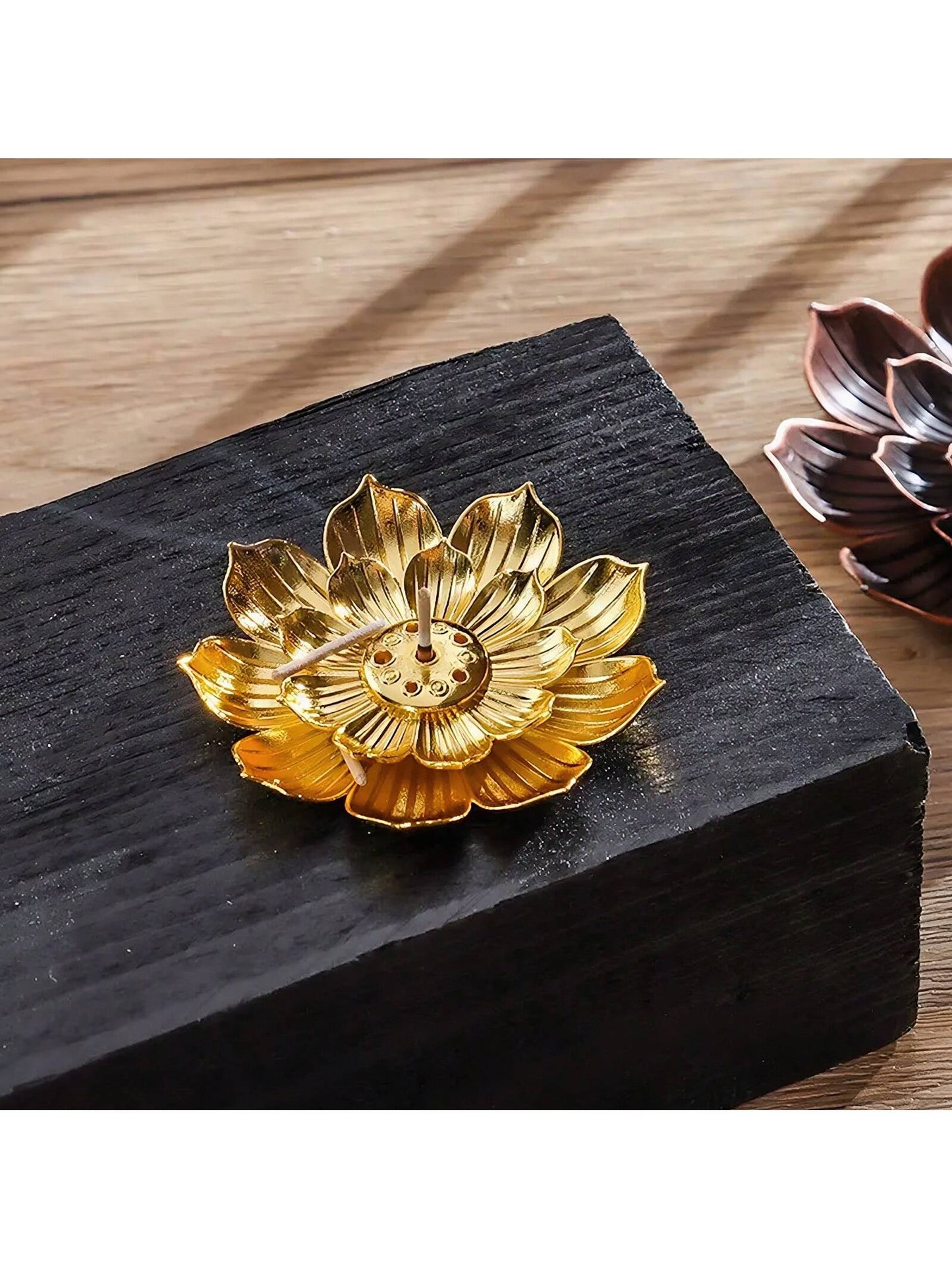 قطعة واحدة صينية لحامل البخور من سبائك المعادن مع حامل أعواد البخور وحامل بشكل زهرة اللوتس ، مناسبة كهدية مثالية للناس