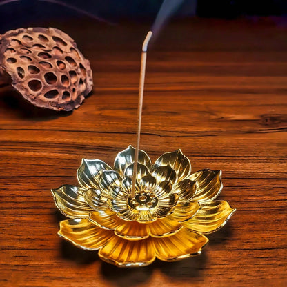 قطعة واحدة صينية لحامل البخور من سبائك المعادن مع حامل أعواد البخور وحامل بشكل زهرة اللوتس ، مناسبة كهدية مثالية للناس