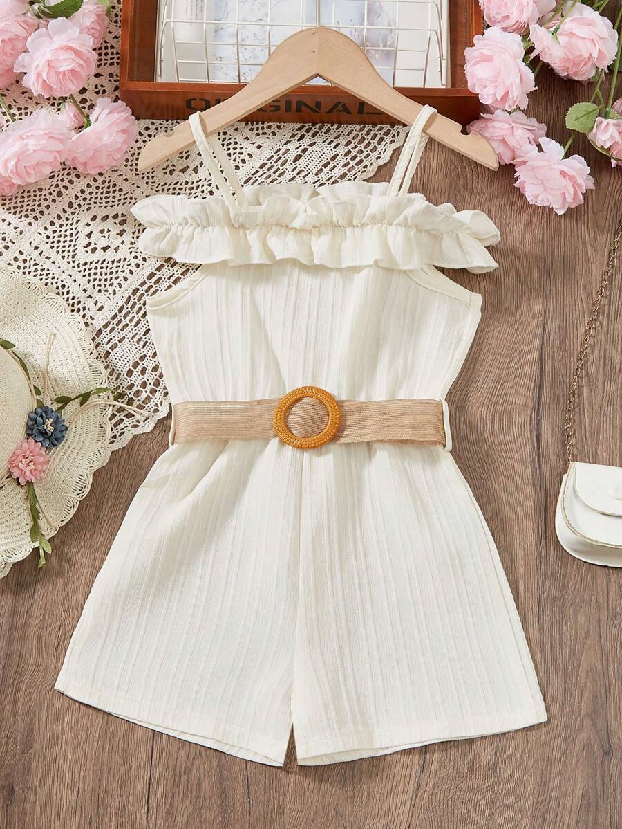 رومبير للفتيات الصغيرات بحمالات رفيعة وحواف مكشكشة