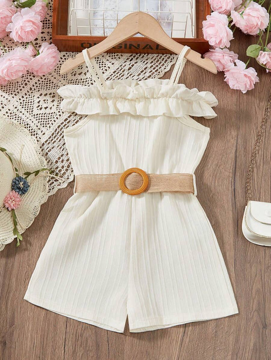 رومبير للفتيات الصغيرات بحمالات رفيعة وحواف مكشكشة