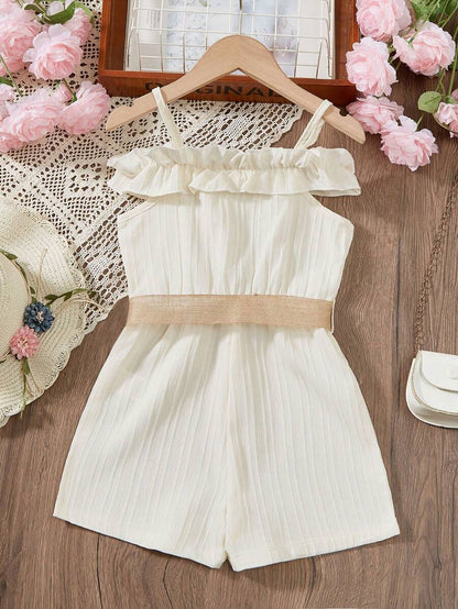 رومبير للفتيات الصغيرات بحمالات رفيعة وحواف مكشكشة