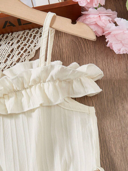 رومبير للفتيات الصغيرات بحمالات رفيعة وحواف مكشكشة