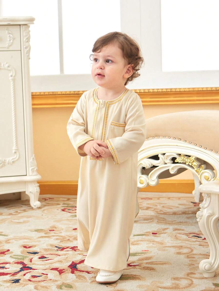 كارديجان طويل مطرز بأسلوب تقليدي للأطفال الصبية مع تشطيب ذهبي