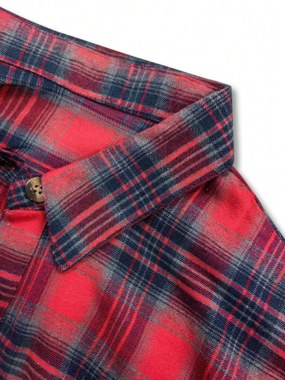 قميص طباعة مربع النقش منخفض الاكتاف مقاس كبير