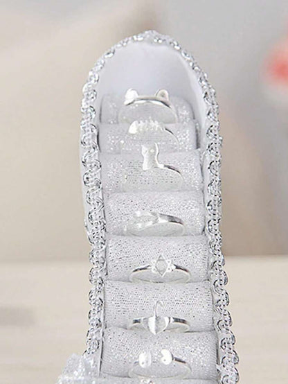 صندوق تخزين مجوهرات و حلقات على شكل حذاء كعب عالي فضي اللون