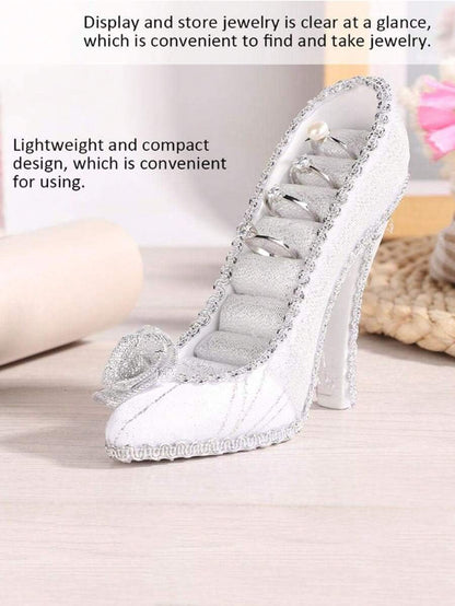 صندوق تخزين مجوهرات و حلقات على شكل حذاء كعب عالي فضي اللون