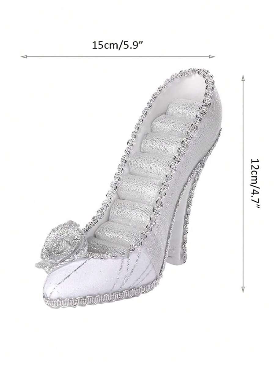 صندوق تخزين مجوهرات و حلقات على شكل حذاء كعب عالي فضي اللون