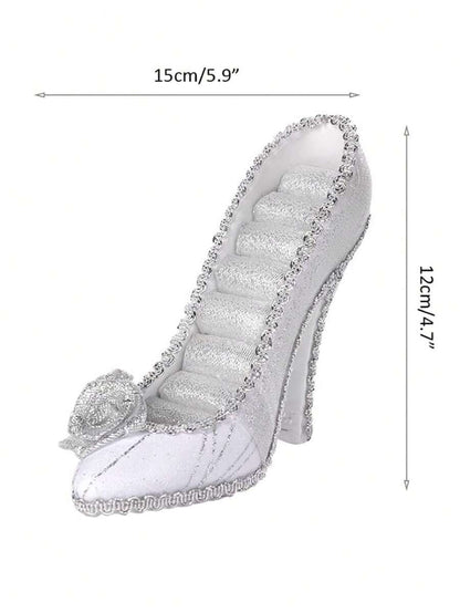 صندوق تخزين مجوهرات و حلقات على شكل حذاء كعب عالي فضي اللون