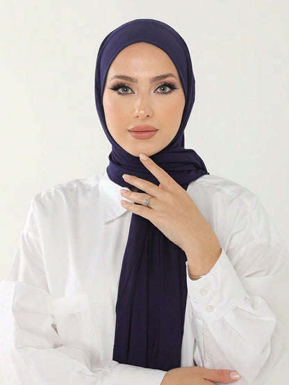 طقم حجابات جيرسي باللون الأزرق المغسول بالماء، الأزرق الداكن الناشفي، الرمادي الفاتح