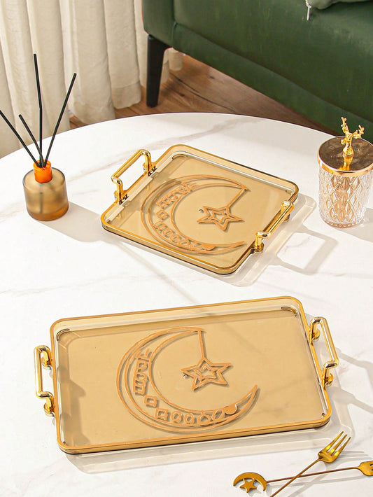 صينية طعام ذهبية اللون مبتكرة قطعة واحدة، صينية شاي أنيقة للاستخدام المنزلي