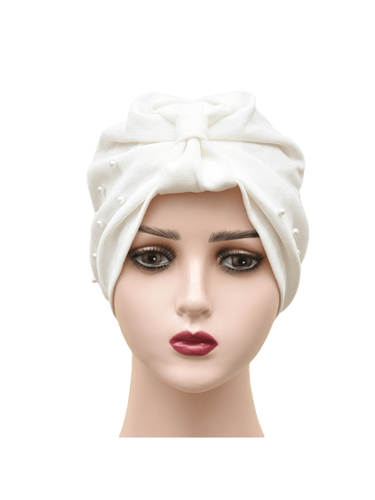 قطعة واحدة من قبعة عصابة الرأس مرصعة باللؤلؤ بلون سادة للسيدات، قبعة عمامة مرنة قابلة للتنفس بدون حافة، قبعة صغيرة مريحة ناعمة للاستخدام في الهواء الطلق والعادية