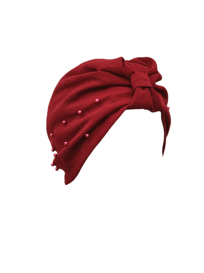 قطعة واحدة من قبعة عصابة الرأس مرصعة باللؤلؤ بلون سادة للسيدات، قبعة عمامة مرنة قابلة للتنفس بدون حافة، قبعة صغيرة مريحة ناعمة للاستخدام في الهواء الطلق والعادية