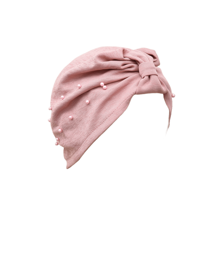 قطعة واحدة من قبعة عصابة الرأس مرصعة باللؤلؤ بلون سادة للسيدات، قبعة عمامة مرنة قابلة للتنفس بدون حافة، قبعة صغيرة مريحة ناعمة للاستخدام في الهواء الطلق والعادية