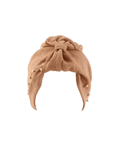 قطعة واحدة من قبعة عصابة الرأس مرصعة باللؤلؤ بلون سادة للسيدات، قبعة عمامة مرنة قابلة للتنفس بدون حافة، قبعة صغيرة مريحة ناعمة للاستخدام في الهواء الطلق والعادية