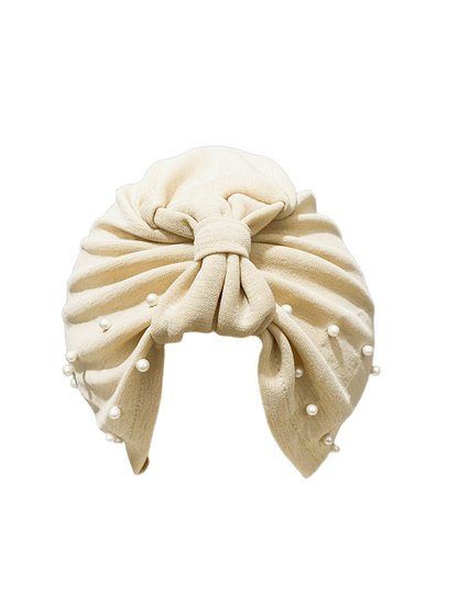 قطعة واحدة من قبعة عصابة الرأس مرصعة باللؤلؤ بلون سادة للسيدات، قبعة عمامة مرنة قابلة للتنفس بدون حافة، قبعة صغيرة مريحة ناعمة للاستخدام في الهواء الطلق والعادية