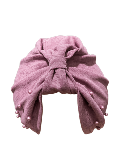 قطعة واحدة من قبعة عصابة الرأس مرصعة باللؤلؤ بلون سادة للسيدات، قبعة عمامة مرنة قابلة للتنفس بدون حافة، قبعة صغيرة مريحة ناعمة للاستخدام في الهواء الطلق والعادية