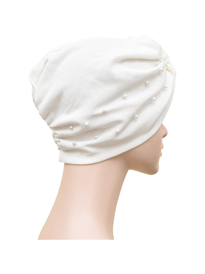 قطعة واحدة من قبعة عصابة الرأس مرصعة باللؤلؤ بلون سادة للسيدات، قبعة عمامة مرنة قابلة للتنفس بدون حافة، قبعة صغيرة مريحة ناعمة للاستخدام في الهواء الطلق والعادية