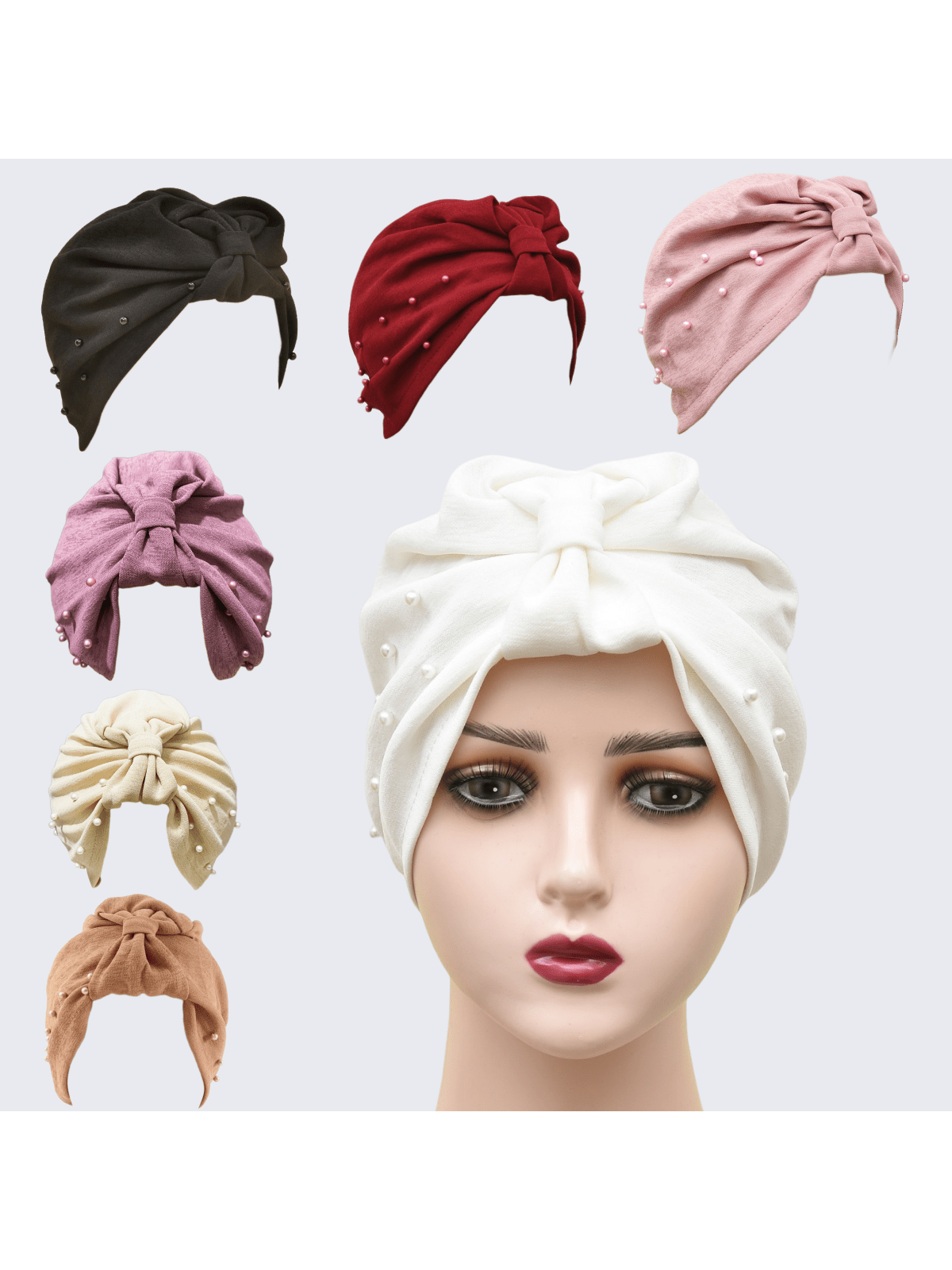 قطعة واحدة من قبعة عصابة الرأس مرصعة باللؤلؤ بلون سادة للسيدات، قبعة عمامة مرنة قابلة للتنفس بدون حافة، قبعة صغيرة مريحة ناعمة للاستخدام في الهواء الطلق والعادية