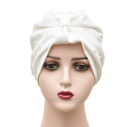 قطعة واحدة من قبعة عصابة الرأس مرصعة باللؤلؤ بلون سادة للسيدات، قبعة عمامة مرنة قابلة للتنفس بدون حافة، قبعة صغيرة مريحة ناعمة للاستخدام في الهواء الطلق والعادية