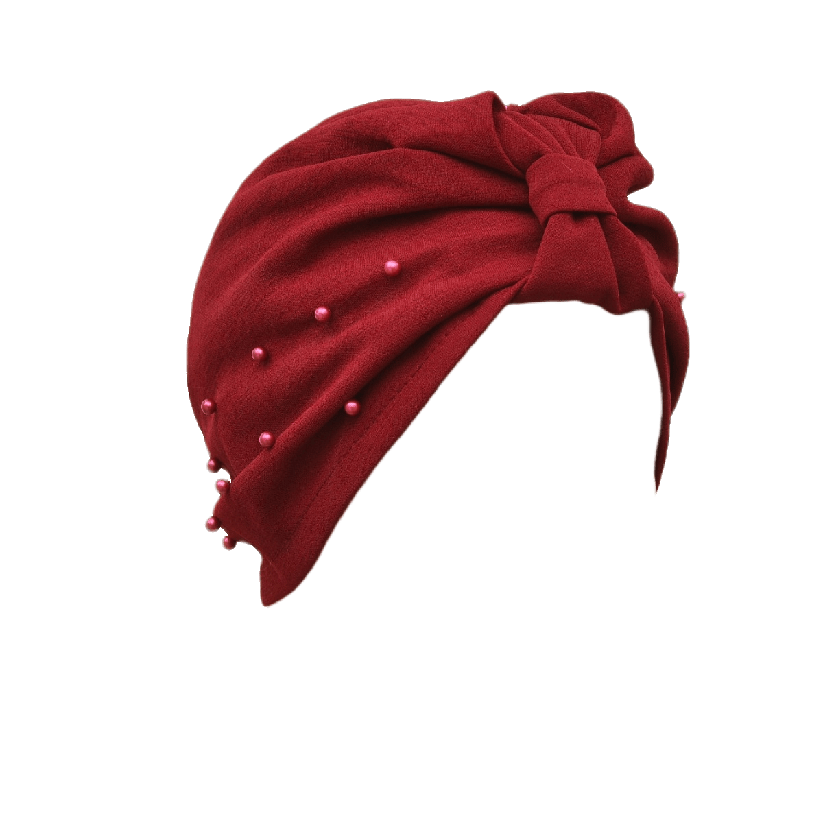 قطعة واحدة من قبعة عصابة الرأس مرصعة باللؤلؤ بلون سادة للسيدات، قبعة عمامة مرنة قابلة للتنفس بدون حافة، قبعة صغيرة مريحة ناعمة للاستخدام في الهواء الطلق والعادية