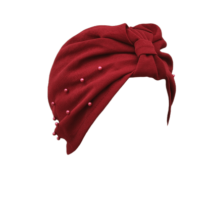 قطعة واحدة من قبعة عصابة الرأس مرصعة باللؤلؤ بلون سادة للسيدات، قبعة عمامة مرنة قابلة للتنفس بدون حافة، قبعة صغيرة مريحة ناعمة للاستخدام في الهواء الطلق والعادية