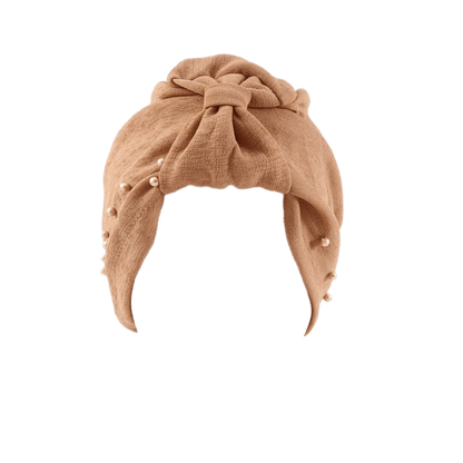 قطعة واحدة من قبعة عصابة الرأس مرصعة باللؤلؤ بلون سادة للسيدات، قبعة عمامة مرنة قابلة للتنفس بدون حافة، قبعة صغيرة مريحة ناعمة للاستخدام في الهواء الطلق والعادية