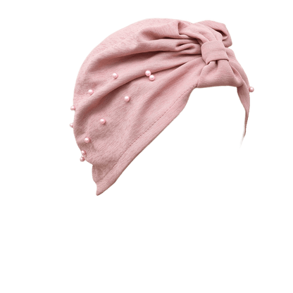 قطعة واحدة من قبعة عصابة الرأس مرصعة باللؤلؤ بلون سادة للسيدات، قبعة عمامة مرنة قابلة للتنفس بدون حافة، قبعة صغيرة مريحة ناعمة للاستخدام في الهواء الطلق والعادية