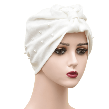 قطعة واحدة من قبعة عصابة الرأس مرصعة باللؤلؤ بلون سادة للسيدات، قبعة عمامة مرنة قابلة للتنفس بدون حافة، قبعة صغيرة مريحة ناعمة للاستخدام في الهواء الطلق والعادية