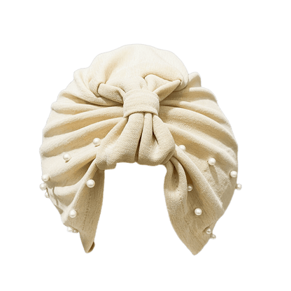 قطعة واحدة من قبعة عصابة الرأس مرصعة باللؤلؤ بلون سادة للسيدات، قبعة عمامة مرنة قابلة للتنفس بدون حافة، قبعة صغيرة مريحة ناعمة للاستخدام في الهواء الطلق والعادية