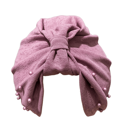 قطعة واحدة من قبعة عصابة الرأس مرصعة باللؤلؤ بلون سادة للسيدات، قبعة عمامة مرنة قابلة للتنفس بدون حافة، قبعة صغيرة مريحة ناعمة للاستخدام في الهواء الطلق والعادية