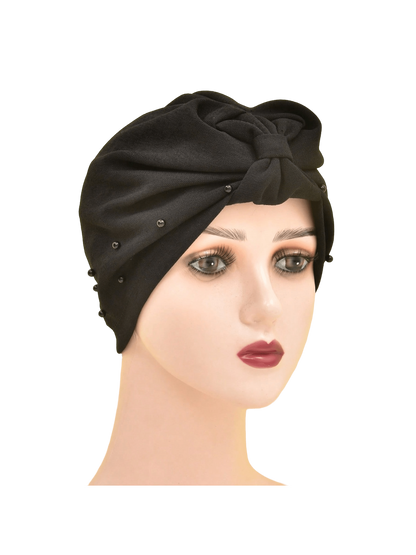 قطعة واحدة من قبعة عصابة الرأس مرصعة باللؤلؤ بلون سادة للسيدات، قبعة عمامة مرنة قابلة للتنفس بدون حافة، قبعة صغيرة مريحة ناعمة للاستخدام في الهواء الطلق والعادية