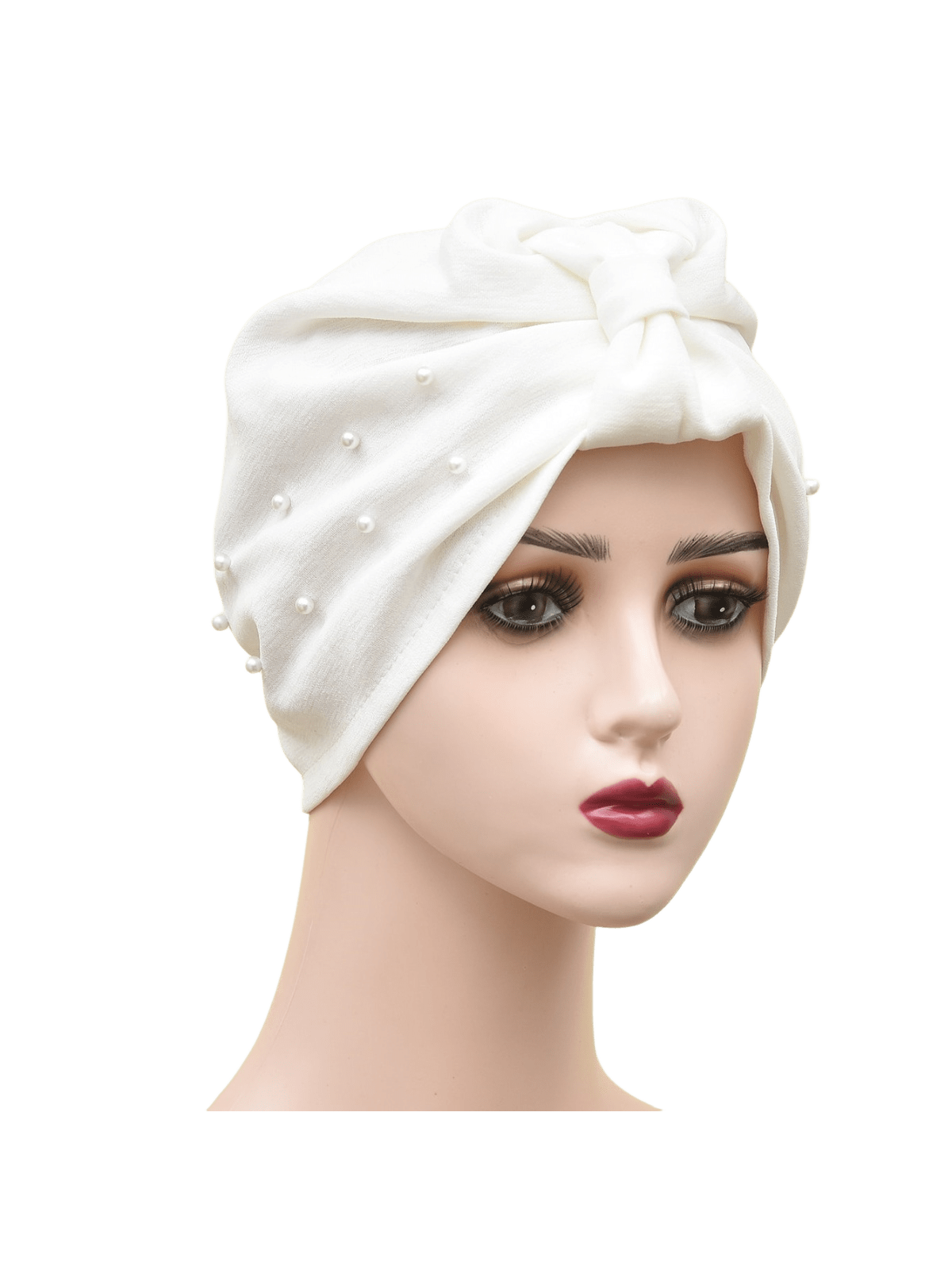 قطعة واحدة من قبعة عصابة الرأس مرصعة باللؤلؤ بلون سادة للسيدات، قبعة عمامة مرنة قابلة للتنفس بدون حافة، قبعة صغيرة مريحة ناعمة للاستخدام في الهواء الطلق والعادية