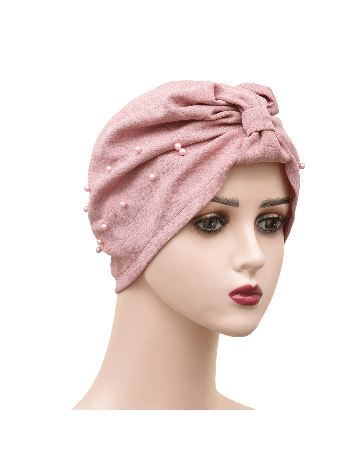 قطعة واحدة من قبعة عصابة الرأس مرصعة باللؤلؤ بلون سادة للسيدات، قبعة عمامة مرنة قابلة للتنفس بدون حافة، قبعة صغيرة مريحة ناعمة للاستخدام في الهواء الطلق والعادية