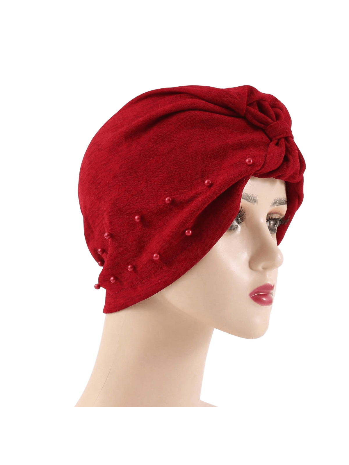 قطعة واحدة من قبعة عصابة الرأس مرصعة باللؤلؤ بلون سادة للسيدات، قبعة عمامة مرنة قابلة للتنفس بدون حافة، قبعة صغيرة مريحة ناعمة للاستخدام في الهواء الطلق والعادية