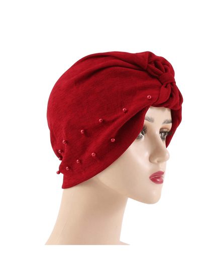 قطعة واحدة من قبعة عصابة الرأس مرصعة باللؤلؤ بلون سادة للسيدات، قبعة عمامة مرنة قابلة للتنفس بدون حافة، قبعة صغيرة مريحة ناعمة للاستخدام في الهواء الطلق والعادية