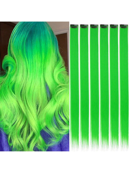 ملحقات شعر اصطناعية قصيرة مستقيمة ملونة ، 6 قطع لديها لمعان حرفي 20بوصة ، ملحقات شعر بلون أخضر لتنكر عيد الهالوين و حفلات الأزياء مناسبة للفتيات والنساء باروكة