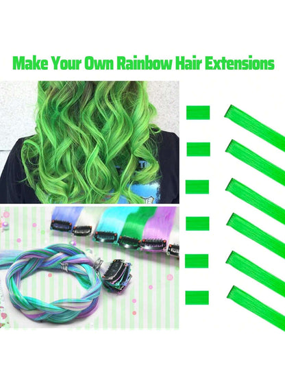 ملحقات شعر اصطناعية قصيرة مستقيمة ملونة ، 6 قطع لديها لمعان حرفي 20بوصة ، ملحقات شعر بلون أخضر لتنكر عيد الهالوين و حفلات الأزياء مناسبة للفتيات والنساء باروكة