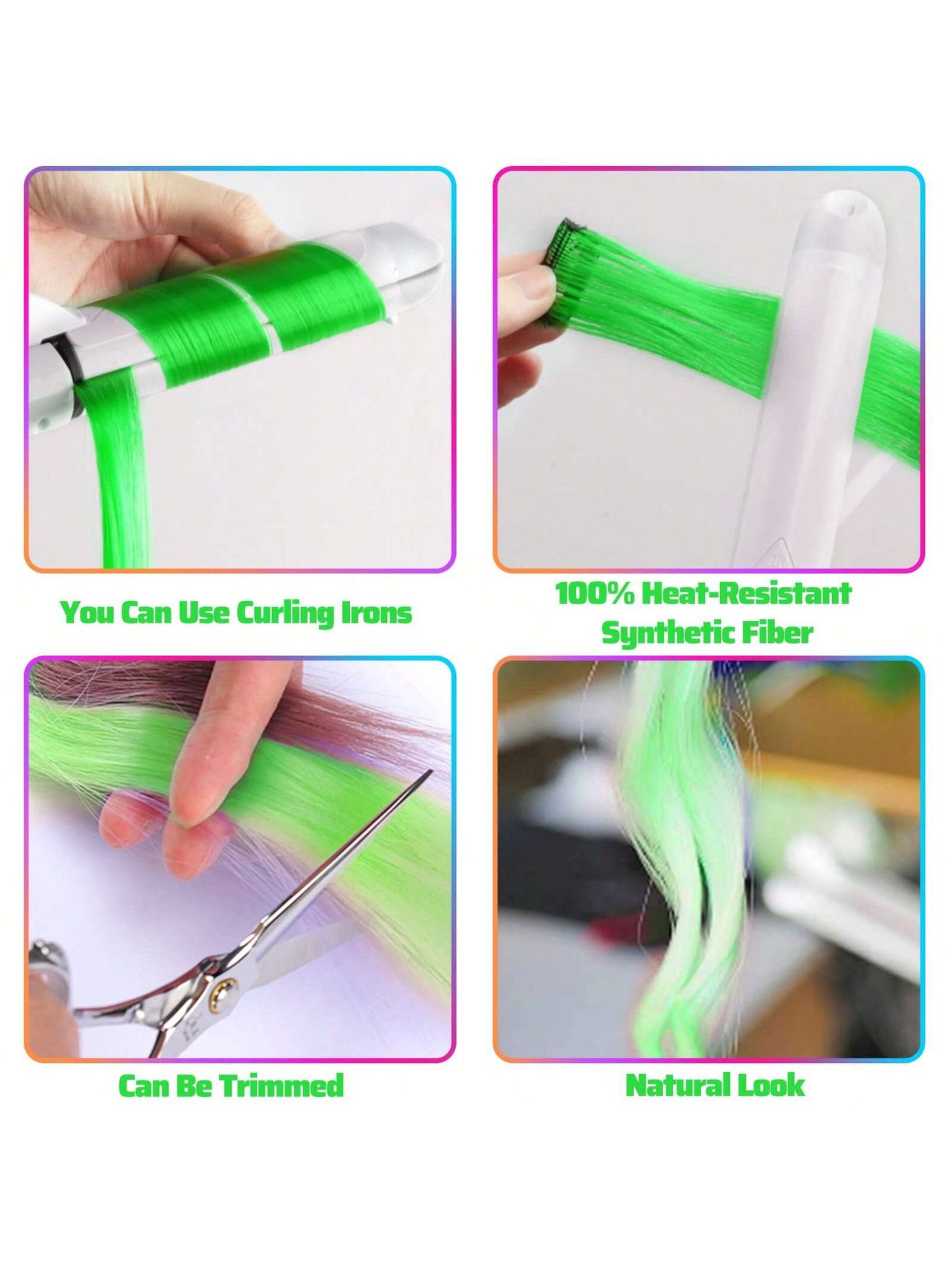 ملحقات شعر اصطناعية قصيرة مستقيمة ملونة ، 6 قطع لديها لمعان حرفي 20بوصة ، ملحقات شعر بلون أخضر لتنكر عيد الهالوين و حفلات الأزياء مناسبة للفتيات والنساء باروكة