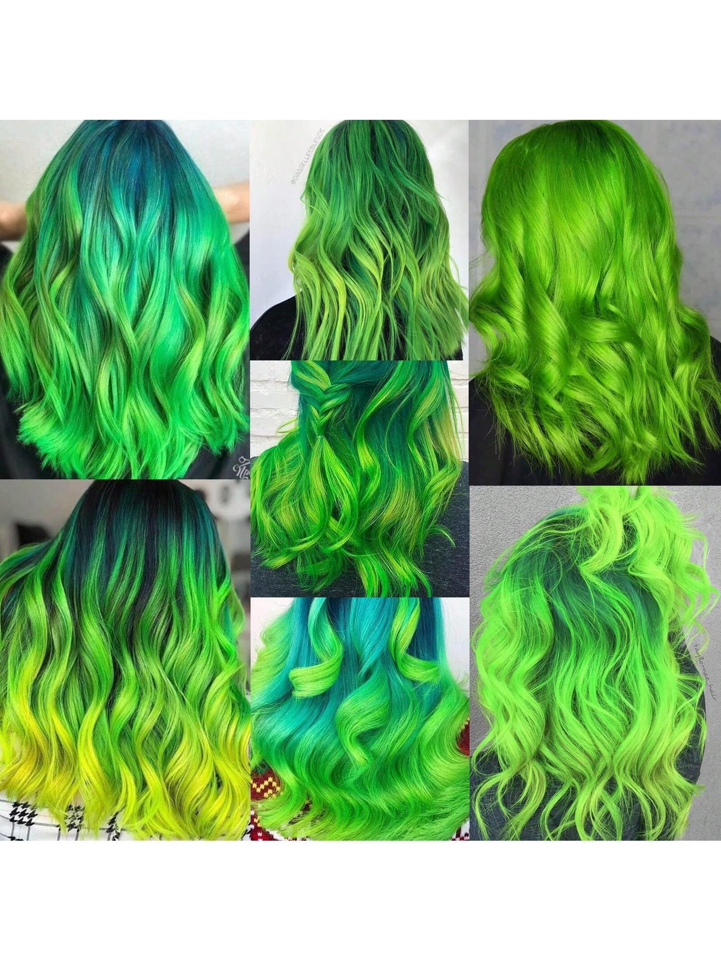 ملحقات شعر اصطناعية قصيرة مستقيمة ملونة ، 6 قطع لديها لمعان حرفي 20بوصة ، ملحقات شعر بلون أخضر لتنكر عيد الهالوين و حفلات الأزياء مناسبة للفتيات والنساء باروكة