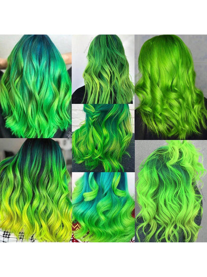 ملحقات شعر اصطناعية قصيرة مستقيمة ملونة ، 6 قطع لديها لمعان حرفي 20بوصة ، ملحقات شعر بلون أخضر لتنكر عيد الهالوين و حفلات الأزياء مناسبة للفتيات والنساء باروكة