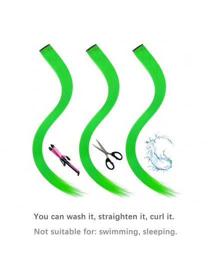 ملحقات شعر اصطناعية قصيرة مستقيمة ملونة ، 6 قطع لديها لمعان حرفي 20بوصة ، ملحقات شعر بلون أخضر لتنكر عيد الهالوين و حفلات الأزياء مناسبة للفتيات والنساء باروكة