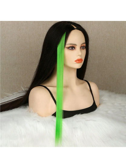 ملحقات شعر اصطناعية قصيرة مستقيمة ملونة ، 6 قطع لديها لمعان حرفي 20بوصة ، ملحقات شعر بلون أخضر لتنكر عيد الهالوين و حفلات الأزياء مناسبة للفتيات والنساء باروكة