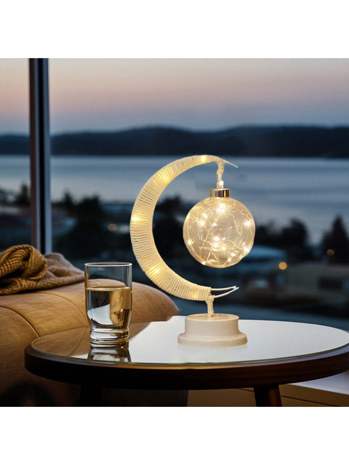 مصباح طاولة إبداعي بشكل كرة نجوم Led جديدة بكرات النسيج مع حبل، مصباح ليلي للديكور