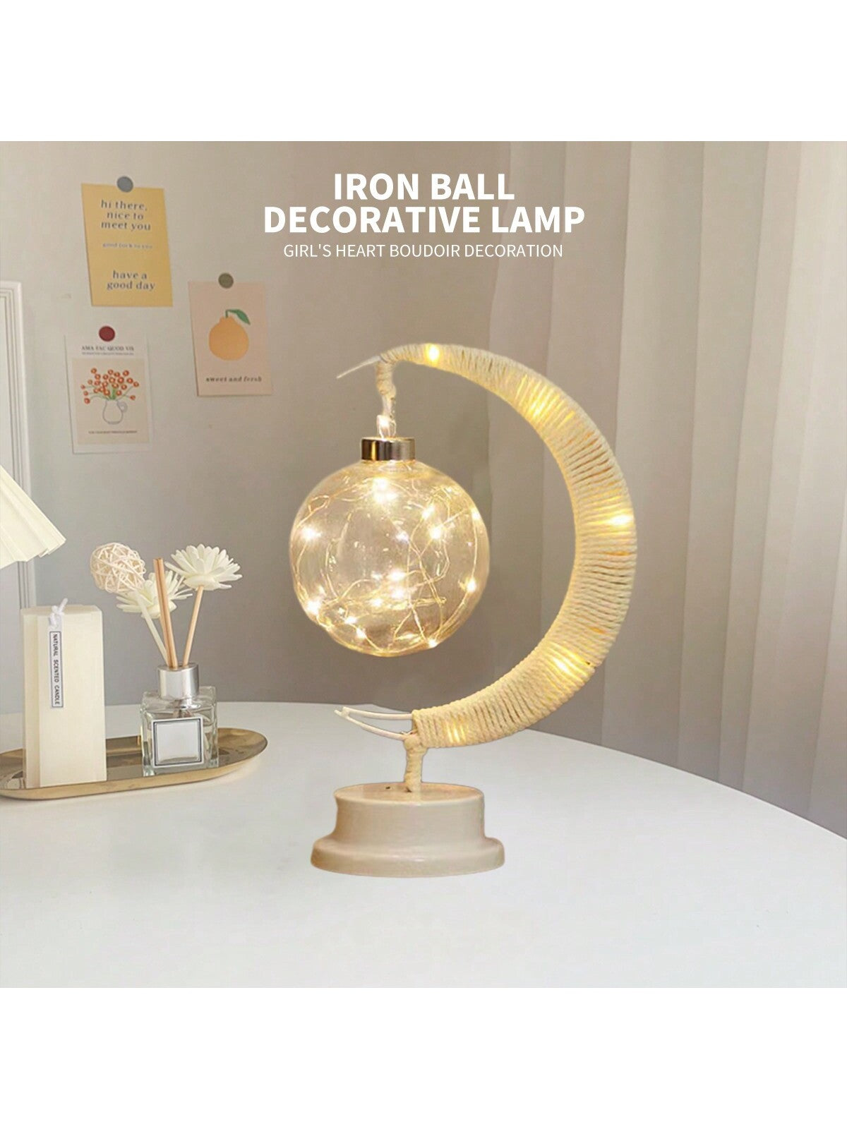 مصباح طاولة إبداعي بشكل كرة نجوم Led جديدة بكرات النسيج مع حبل، مصباح ليلي للديكور