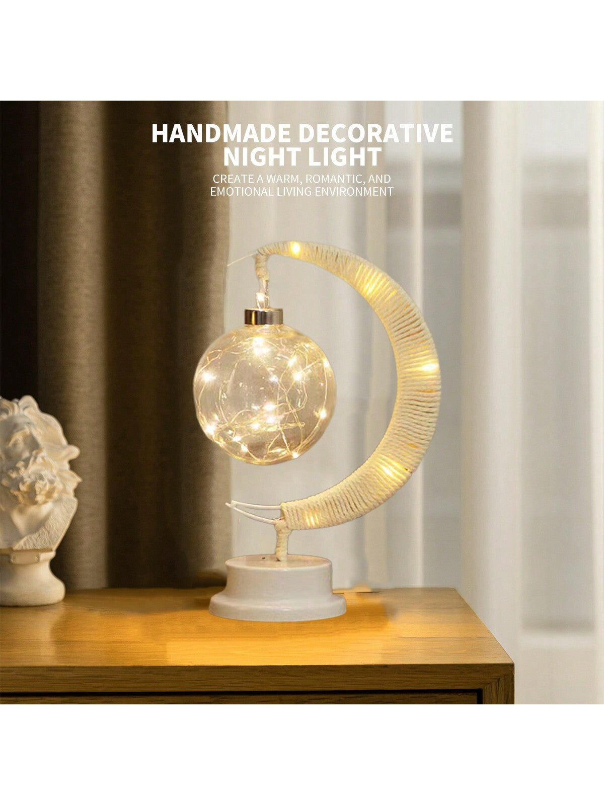 مصباح طاولة إبداعي بشكل كرة نجوم Led جديدة بكرات النسيج مع حبل، مصباح ليلي للديكور
